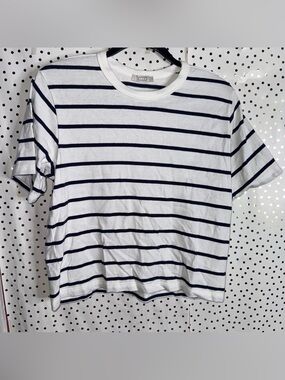 AYR White Tee with Navy Stripes